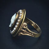 Antique 14K, Pearl & Carved Cameo Conversion Ring
