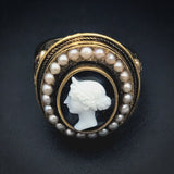 Antique 14K, Pearl & Carved Cameo Conversion Ring