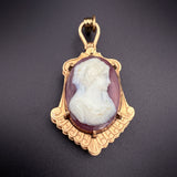 Antique 10K Carved Hardstone Cameo, Carnelian & Agate Locket Pendant/Fob TLJ