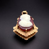 Antique 10K Carved Hardstone Cameo, Carnelian & Agate Locket Pendant/Fob TLJ