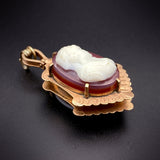 Antique 10K Carved Hardstone Cameo, Carnelian & Agate Locket Pendant/Fob TLJ