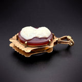Antique 10K Carved Hardstone Cameo, Carnelian & Agate Locket Pendant/Fob TLJ