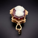 Antique 10K Carved Hardstone Cameo, Carnelian & Agate Locket Pendant/Fob TLJ