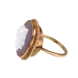 Antique 9K & Carved Sardonyx Shell Ammon Cameo Ring