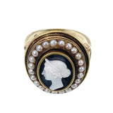 Antique 14K, Pearl & Carved Cameo Conversion Ring