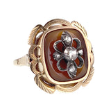 Antique 14K, Silver, Rose Cut Diamond & Carnelian Ring