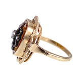 Antique 14K, Silver, Rose Cut Diamond & Carnelian Ring