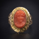Antique 14K, 10K & Carved Coral Conversion Ring