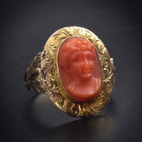 Antique 14K, 10K & Carved Coral Conversion Ring