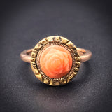 SOLD Antique Edwardian 9K & Carved Coral Rose Ring