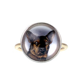 Antique 14K & Hand Painted Reverse Intaglio Essex Crystal German Shepherd Conversion Ring
