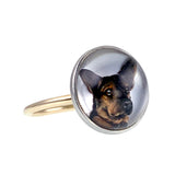 Antique 14K & Hand Painted Reverse Intaglio Essex Crystal German Shepherd Conversion Ring