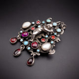 Antique Austro-Hungarian Silver, Garnet, Pearl & Turquoise Eve & The Apple Brooch