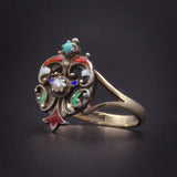 English ANTIQUE Enamel & Pearl Shield Ring