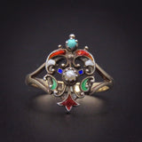 English ANTIQUE Enamel & Pearl Shield Ring