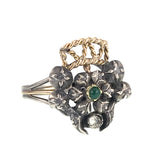 Antique 18th Century 18K, Silver, Diamond & Emerald Giardinetti Crown Ring