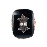 Antique 14K, Silver, Onyx & Seed Pearl Fleur de Lis Conversion Ring