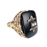 Antique 14K, Silver, Onyx & Seed Pearl Fleur de Lis Conversion Ring