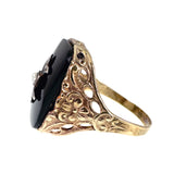 Antique 14K, Silver, Onyx & Seed Pearl Fleur de Lis Conversion Ring