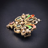 Antique Art Nouveau 9K, Silver, Emerald, Garnet & Enamel Brooch