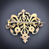 Antique Art Nouveau 9K, Silver, Emerald, Garnet & Enamel Brooch