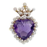 Antique 14K, Amethyst & Seed Pearl Heart/Crown Conversion Ring TLJ