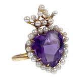 Antique 14K, Amethyst & Seed Pearl Heart/Crown Conversion Ring TLJ