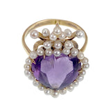 Antique 14K, Amethyst & Seed Pearl Heart/Crown Conversion Ring TLJ