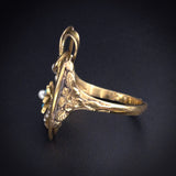 Antique Victorian 14K, Turquoise & Seed Pearl Narcissus Heart Conversion Ring