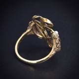 Antique Victorian 14K, Turquoise & Seed Pearl Narcissus Heart Conversion Ring