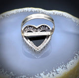 SOLD    14K, Onyx & Diamond Heart Conversion Ring