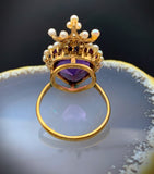 Antique 14K, Amethyst & Seed Pearl Heart/Crown Conversion Ring TLJ