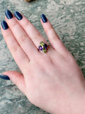 Amethyst Peridot and Diamond English Ring in 18k Gold