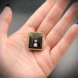 9K, Black, White & Gold Enamel Mourning Brooch
