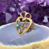 Antique Victorian 14K, Turquoise & Seed Pearl Narcissus Heart Conversion Ring