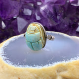 Sold--Antique Sterling Silver & Blue Soapstone Scarab Spinner Ring