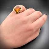 Art Deco 14K White, Yellow & Rose Gold Citrine Ring