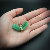 Vintage 14K, Carved Jade, Pearl & Ruby Moth Insect Brooch/Pendant