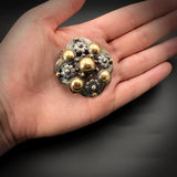 Large Silver & 18K Gold Brooch