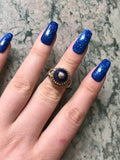 Antique 14K, Diamond & Blue Enamel Bombe Dome Ring