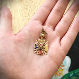 Antique 14K, Enamel & Red Stone Knights of Pythias Pendant/Fob