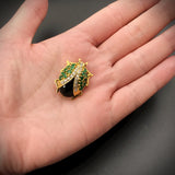 Vintage 18K, Diamond, Emerald, Ruby & Onyx Beetle Insect Brooch TLJ