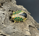 Vintage 18K, Diamond, Emerald, Ruby & Onyx Beetle Insect Brooch TLJ