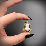 Antique 10K Carved Hardstone Cameo, Carnelian & Agate Locket Pendant/Fob TLJ