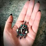 Antique Austro-Hungarian Silver, Garnet, Pearl & Turquoise Eve & The Apple Brooch