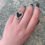 SOLD    14K, Onyx & Diamond Heart Conversion Ring