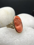 Antique Coral Cameo Conversion Ring