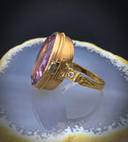 Sold--Antique Edwardian 18K, Platinum, Faceted Amethyst Intaglio & Diamond Locket Conversion Ring