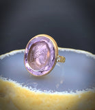 Sold--Antique Edwardian 18K, Platinum, Faceted Amethyst Intaglio & Diamond Locket Conversion Ring