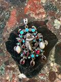 Antique Austro-Hungarian Silver, Garnet, Pearl & Turquoise Eve & The Apple Brooch